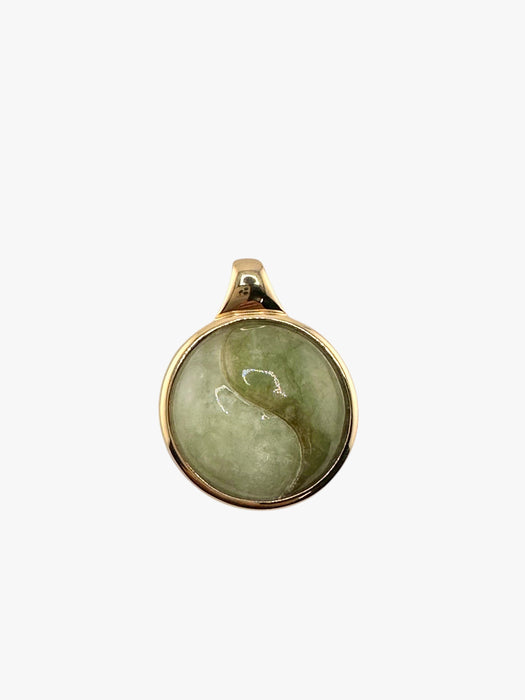 Jade Yin-Yang Pendant in 14K & Green Jade. 1.17 inches Tall,  Balance Spiritual Pendant, Good Fortune Pendant