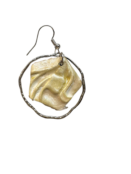 Abstract Face Earrings Polymer Clay Handmade, Modern Earrings, Yellowish Pearl Clay with Silver tone Circle