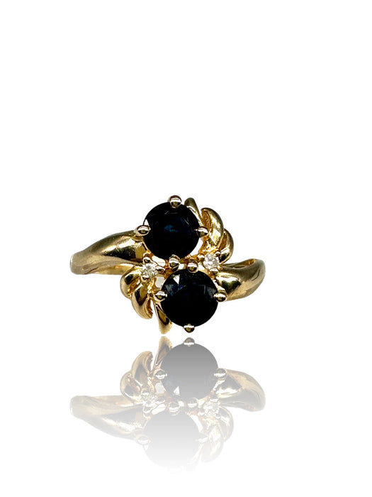 14k Gold, Diamond, and Dark Blue Sapphire Ring , Size 6.5-EZ Jewelry and Decor