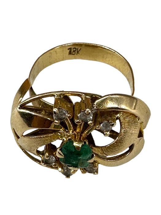 Antique 18k Gold, Diamond & Emerald Ring, size 6-EZ Jewelry and Decor