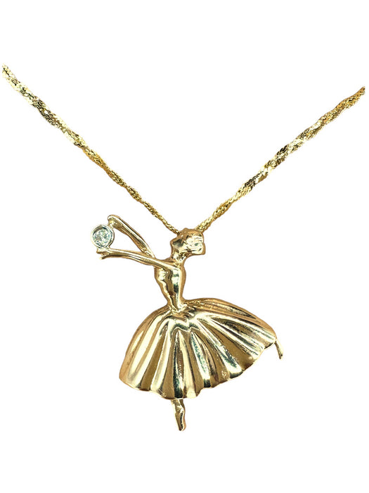 Gorgeous 14K Gold &  2.20 mm Diamond Ballerina Pendant Necklace. 16"-EZ Jewelry and Decor