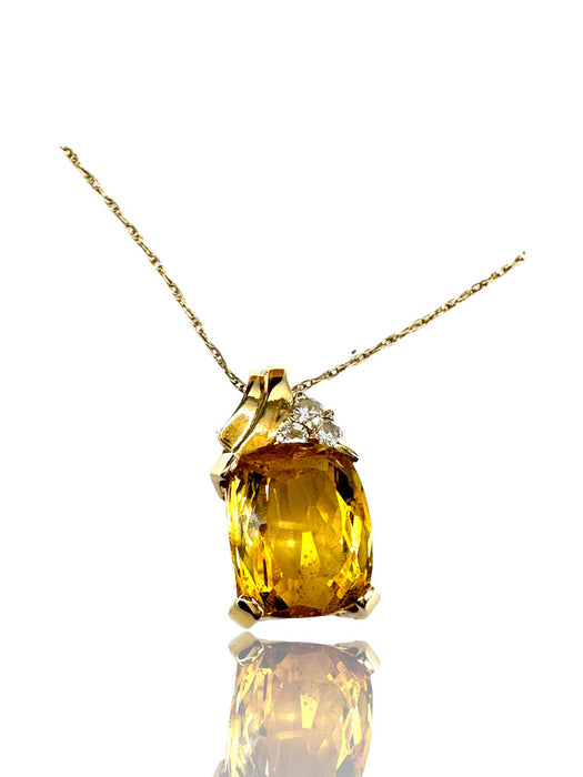 Necklace 14K Gold Delicate Chain with Yellow Citrine and Diamond, 19"-EZ Jewelry and Decor