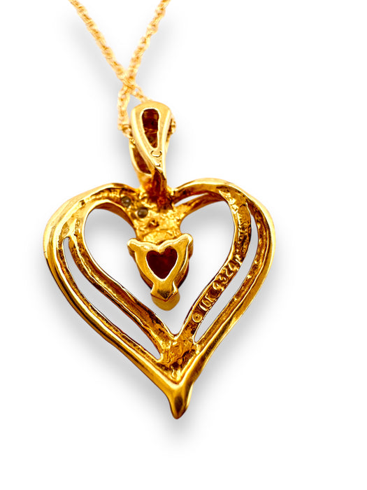 Pendant Necklace in Ruby & Diamond Swirl Heart Pendant 10k Yellow Gold-EZ Jewelry and Decor