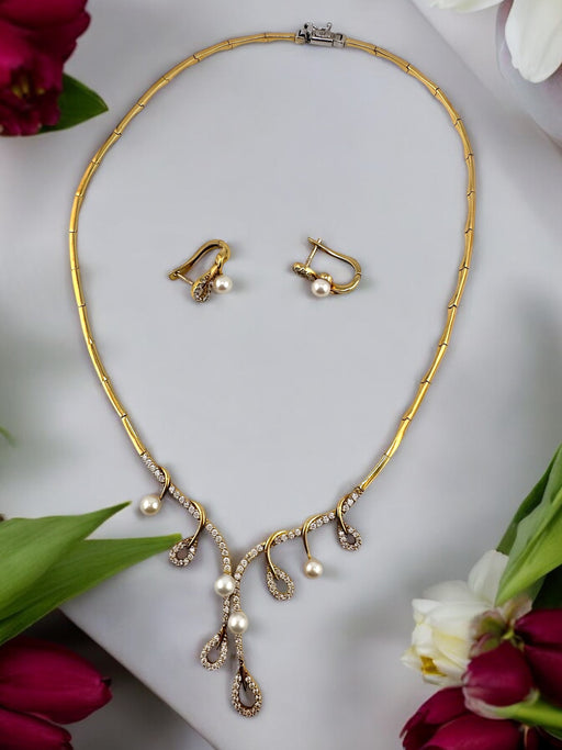 18k Necklace and Earrings Set, Drops motives  Design. 16.5in 26 grams - EZ Art, Decor & Jewelry