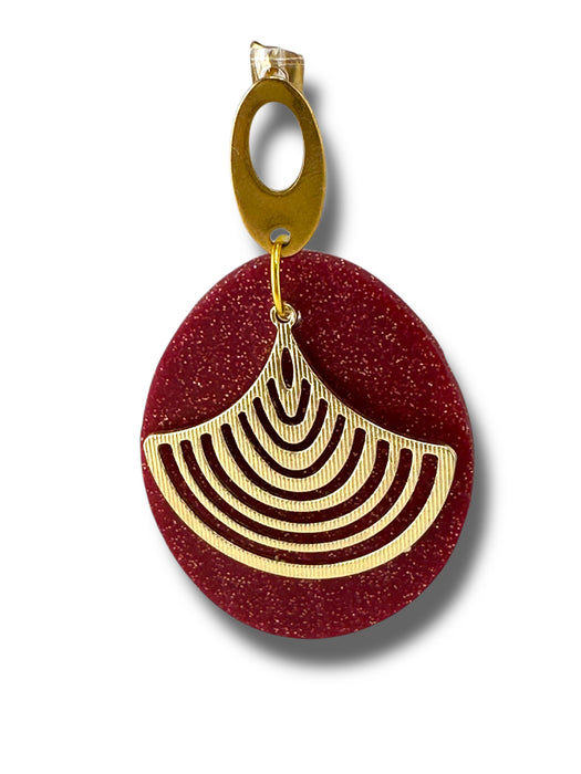 Red Gold Geometric Teardrop Statement Earrings – Handmade Polymer Clay , 3.5”