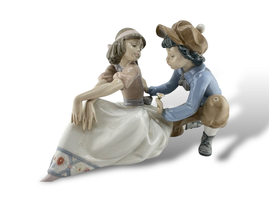 Retired Lladro No 5454 -For Me? A Boy Giving A Girl A Flower, No Box , Couple Figurine