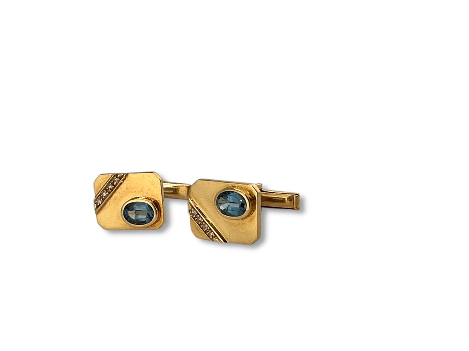 18k Gold , Blue Topaz, and Diamond Cufflinks 8.73 grams. A Gift for a Classy Man