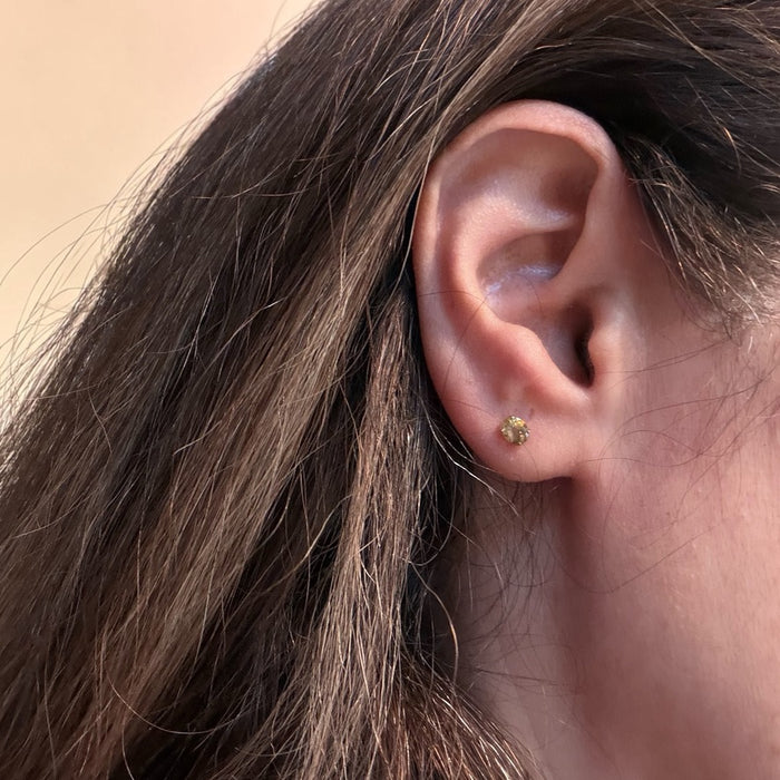 18K Gold Chrysoberyl Stud Earrings | Natural Gemstone Earrings, Minimalist Design