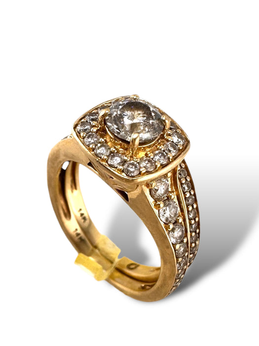 Diamond Princess Engagement Ring and Wedding Band on 14K Gold, 2ct Diamond. Size 5. 5.8gr