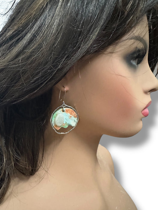 Floral Modern Dangle Earrings – Handmade Polymer Clay Earrings with Metallic Accents, Lightweight 2.2”