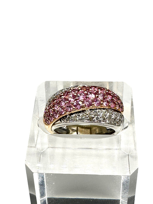 18k Gold, Diamond & Pink Tourmaline Ring - 7.3g TW 18k Diamond and pink tourmaline ring. Size 5.-EZ Jewelry and Decor