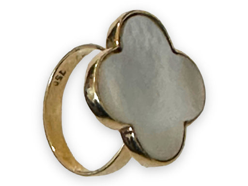 18K Gold Clover Ring Mother of Pearl , Size 5.8, Flower Design-EZ Jewelry and Decor