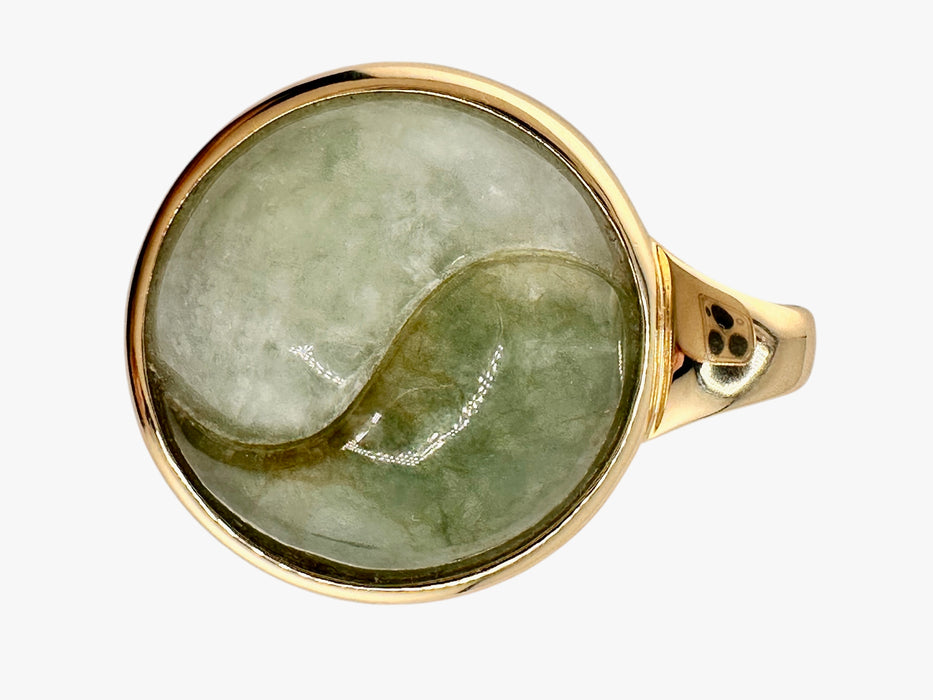 Jade Yin-Yang Pendant in 14K & Green Jade. 1.17 inches Tall,  Balance Spiritual Pendant, Good Fortune Pendant