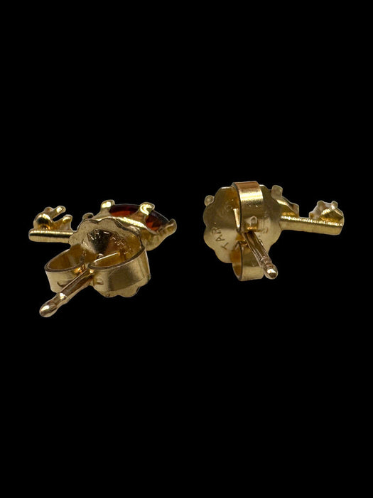 Vintage 14K Gold Stud Earrings With Red Gemstone-EZ Jewelry and Decor