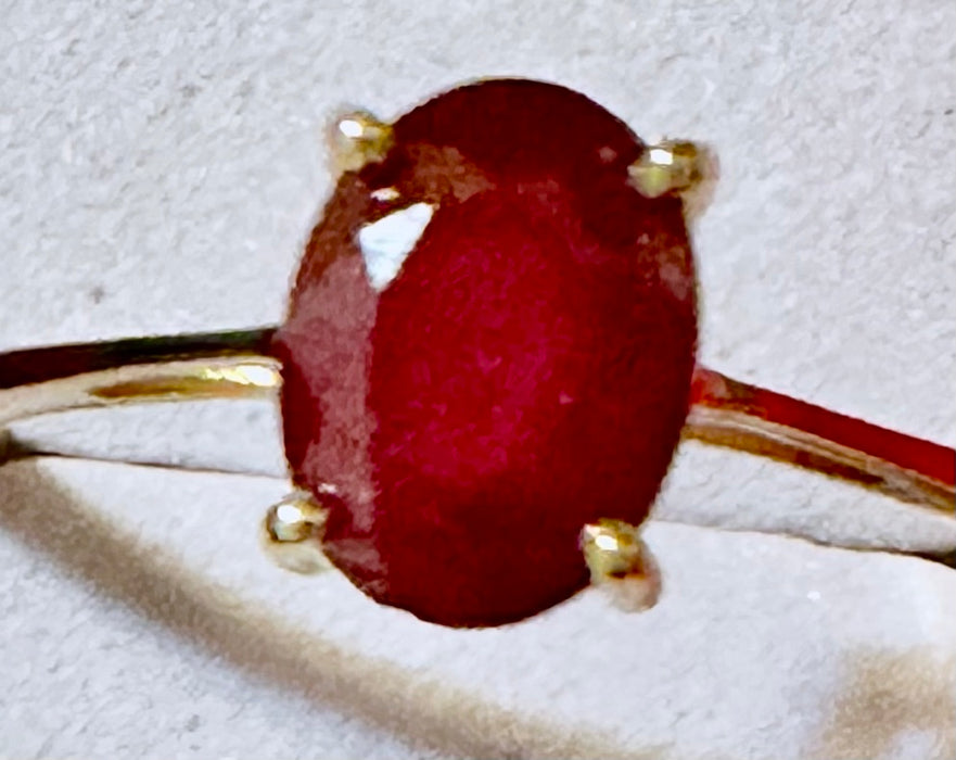 14k Gold Ring With 1.5 Ct Ruby Size 7.5, Oval Four Prong Ruby Solitaire Ring-EZ Jewelry and Decor