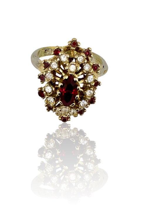 18K Gold Ring in Red and Clear Quartz, Size 4-EZ Jewelry and Decor