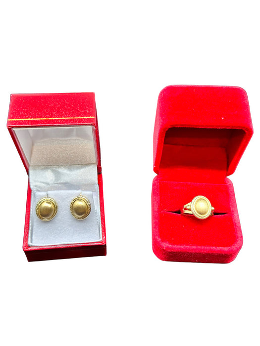 18K Gold Earrings and Ring Set with Timeless Design, Made in Italy