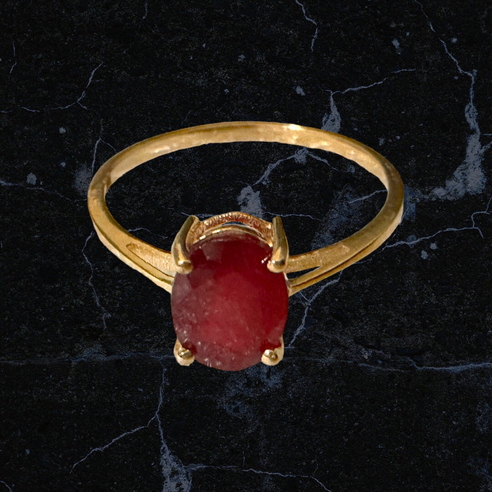 14k Gold Ring With 1.5 Ct Ruby Size 7.5, Oval Four Prong Ruby Solitaire Ring-EZ Jewelry and Decor