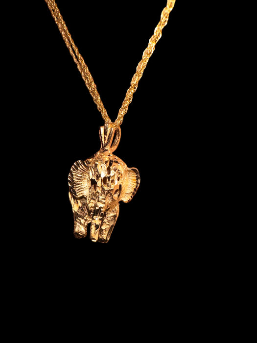 14k Elephant Pendant Necklace with 16" 10k  Three Strand Rope necklace chain-EZ Jewelry and Decor