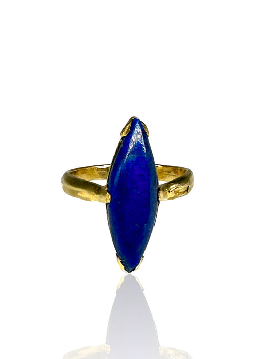 Ring in 18k Gold & Lapis Lazuli -Dinner Ring in gold and Blue Almond Shape Lapis, Size 7