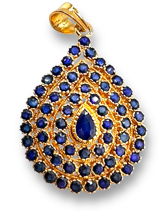 22k Gold and Sapphire Drop Design Set of Earring and Pendant . Buy as Set or Separately  18.74g