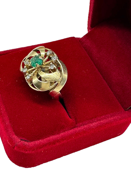 Antique 18k Gold, Diamond & Emerald Ring, size 6-EZ Jewelry and Decor