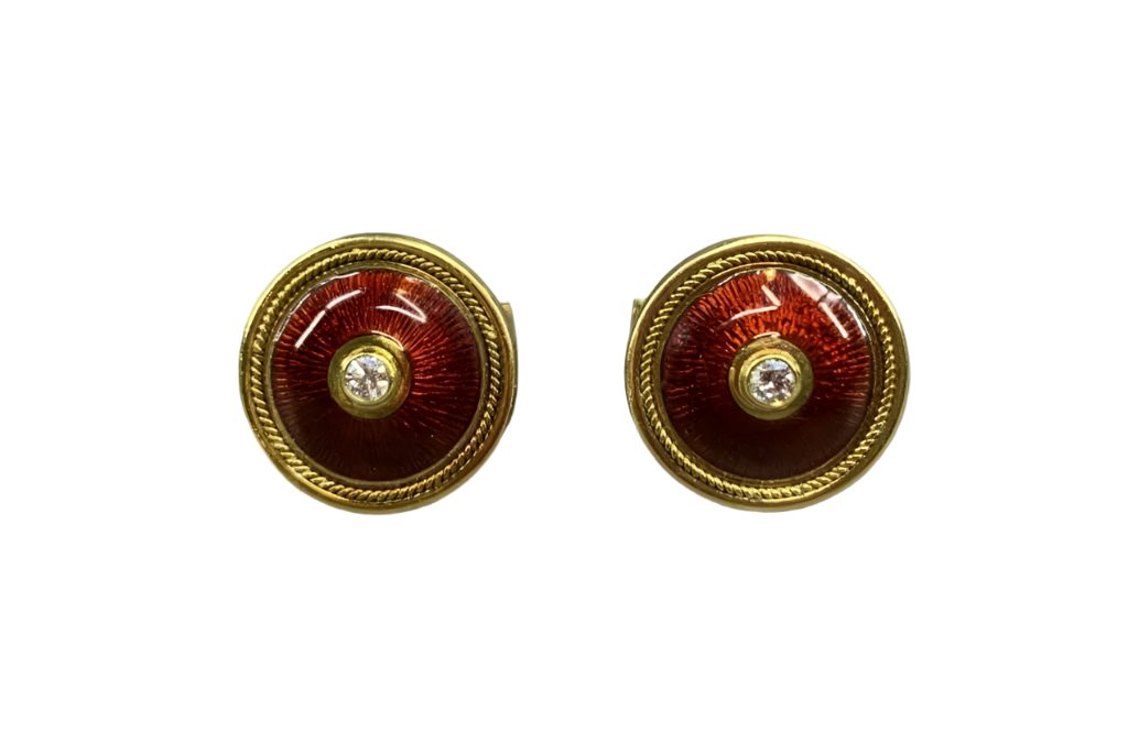 Jewelry - 18k Gold And Diamond Cufflinks 17.41 Gr 0.78” Diameter. Best Gift For Him