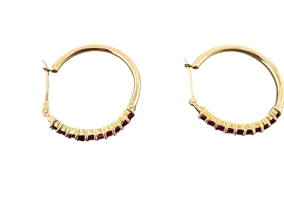 Ruby Hoop Earrings in 14K Yellow Gold, 1 in, 15th Anniversary,July Birthstone 