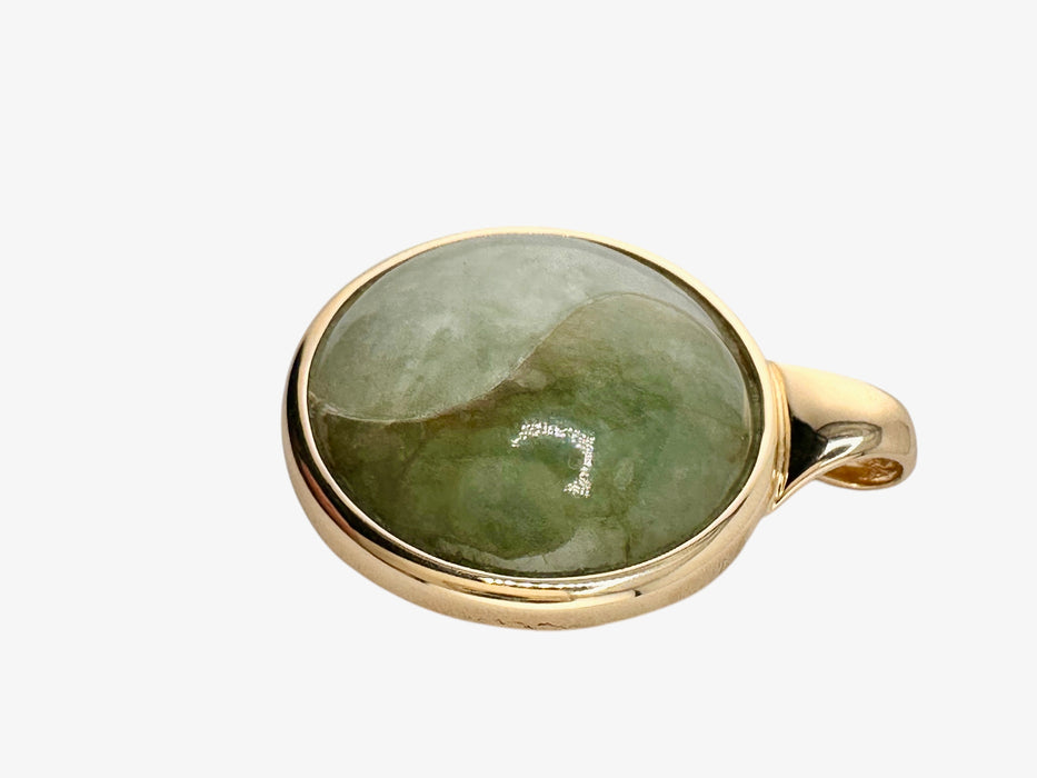 Jade Yin-Yang Pendant in 14K & Green Jade. 1.17 inches Tall,  Balance Spiritual Pendant, Good Fortune Pendant