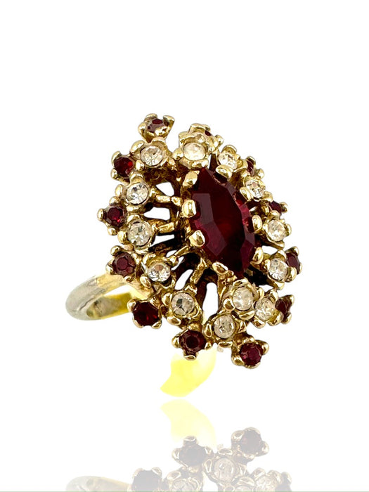 18K Gold Ring in Red and Clear Quartz, Size 4-EZ Jewelry and Decor