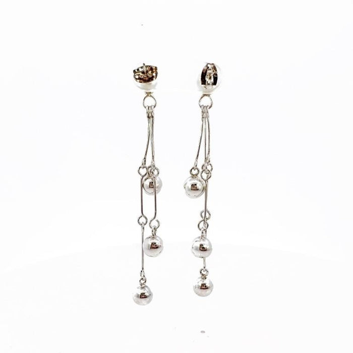 Sterling Silver Bar And Bead Dangle Earrings, about 3inch