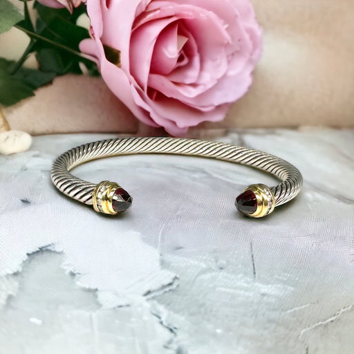 DAVID YURMAN Tourmaline & Diamond Cuff Bracelet in 18K Gold  and Sterling Silver.-EZ Jewelry and Decor