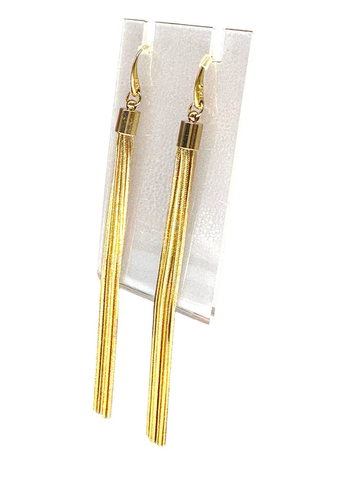 STUNNING 14K GOLD PLATED WIRE MK TASSEL PIERCED EARRINGS, 4.7"-EZ Jewelry and Decor