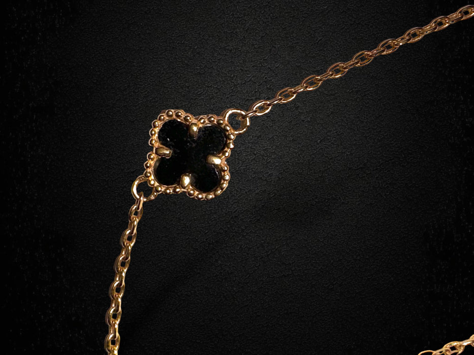 18k Gold Clover Necklace With Mother of Pearl and Onyx , 13 Motifs 32in Necklace-EZ Jewelry and Decor