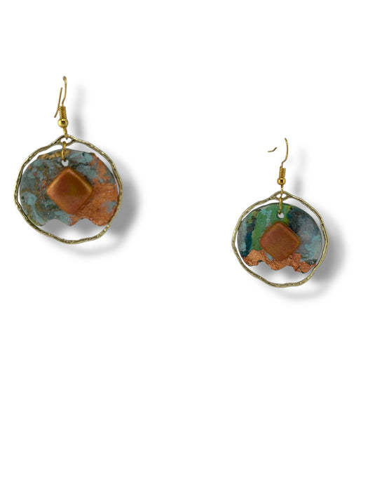 Floral Modern Dangle Earrings – Handmade Polymer Clay Earrings with Metallic Accents, Lightweight 2.2”