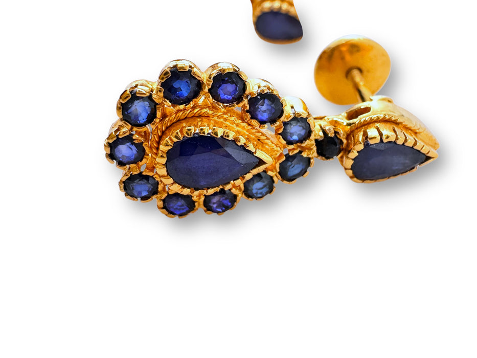 22k Gold and Sapphire Drop Design Set of Earring and Pendant . Buy as Set or Separately  18.74g