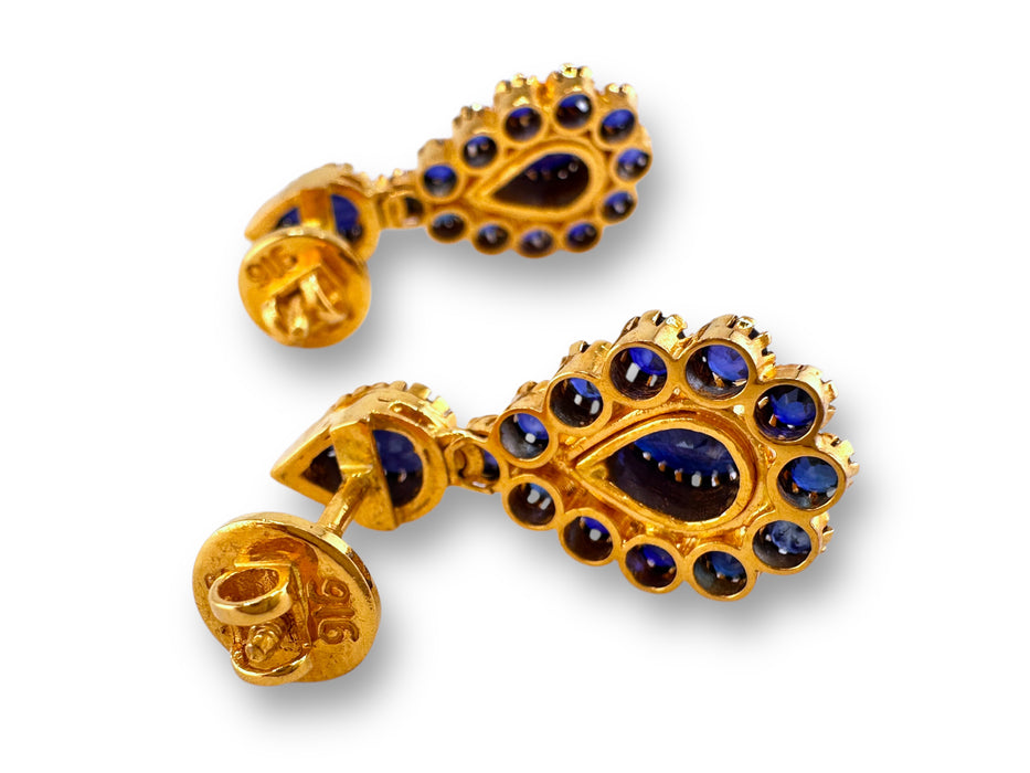 22k Gold and Sapphire Drop Design Set of Earring and Pendant . Buy as Set or Separately  18.74g