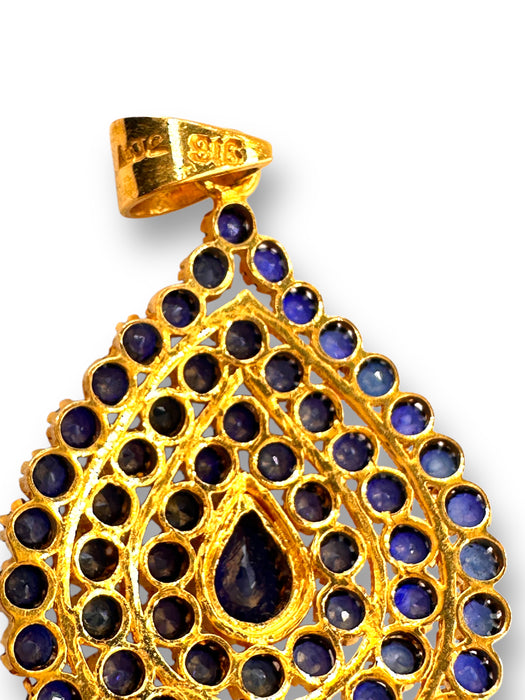 22k Gold and Sapphire Drop Design Set of Earring and Pendant . Buy as Set or Separately  18.74g