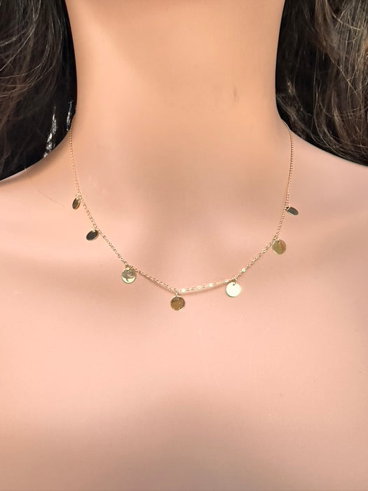 Polished Disk Circle Station Necklace 10k Gold. 18"