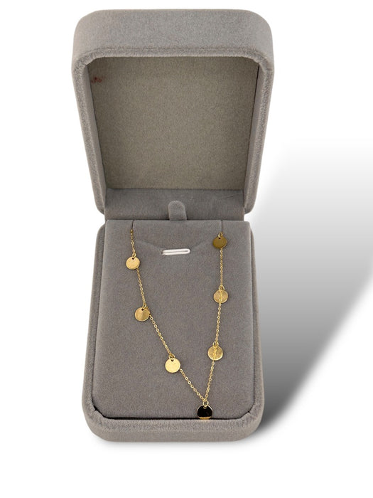 Polished Disk Circle Station Necklace 10k Gold. 18"