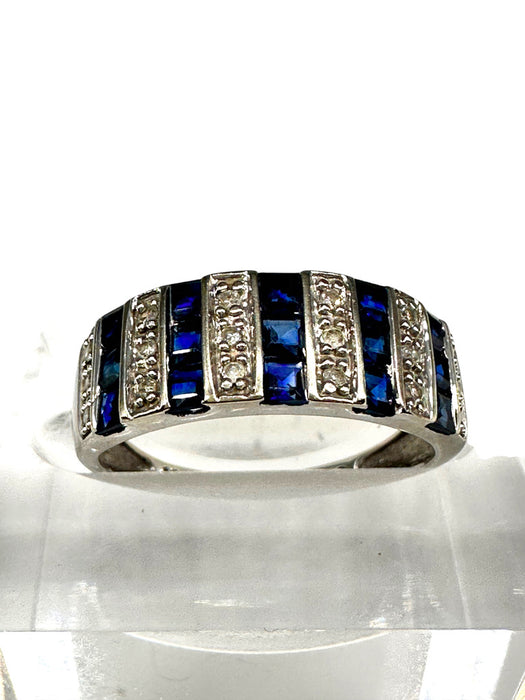 Sapphire and Diamond Ring, in 14K Gold Size 7,Ladies 14K White Gold Sapphire and Diamond Band