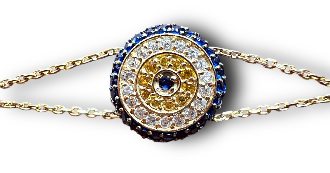 Gold and Tourmaline Bracelet Double Row 14K Evil Eye Bracelet -7.5in