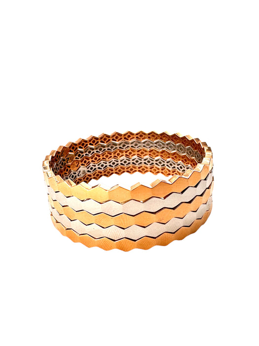 18k Modern Geometric Bangles Bracelet , Rose Gold And White Gold, Size 2,Modern Bracelets.  43.23g