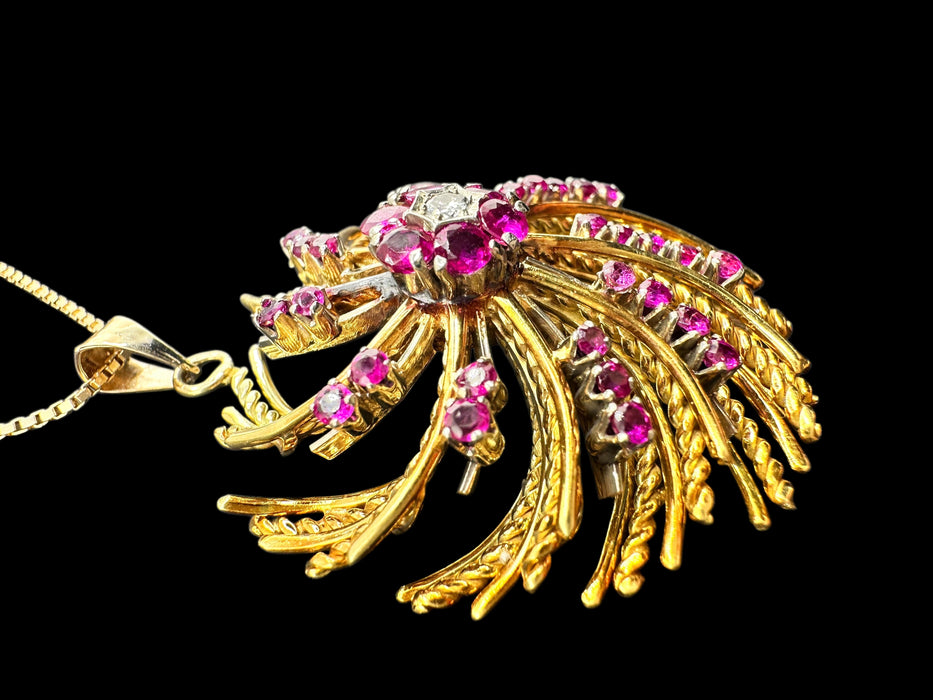 18K Italian Gold Ruby & Diamond Swirl Pendant Necklace – July Birthstone 19.52g - EZ Art, Decor & Jewelry