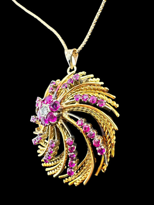 18K Italian Gold Ruby & Diamond Swirl Pendant Necklace – July Birthstone 19.52g - EZ Art, Decor & Jewelry