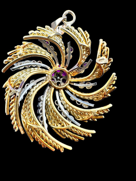 18K Italian Gold Ruby & Diamond Swirl Pendant Necklace – July Birthstone 19.52g - EZ Art, Decor & Jewelry