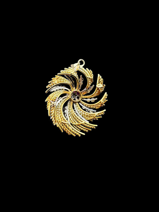 18K Italian Gold Ruby & Diamond Swirl Pendant Necklace – July Birthstone 19.52g - EZ Art, Decor & Jewelry