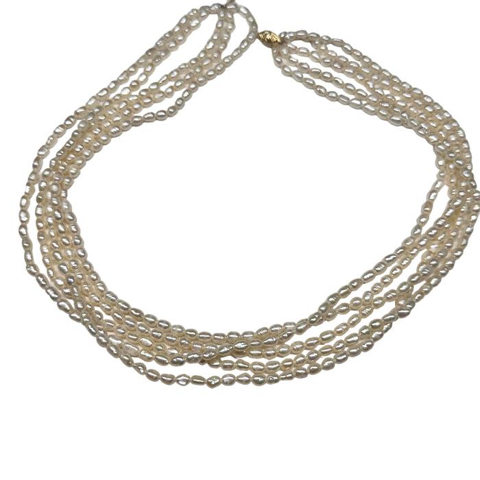 Fresh Water PEARL NecklaceFive strands w/ 14kt Gold Clasp, 18" , Vintage-EZ Jewelry and Decor