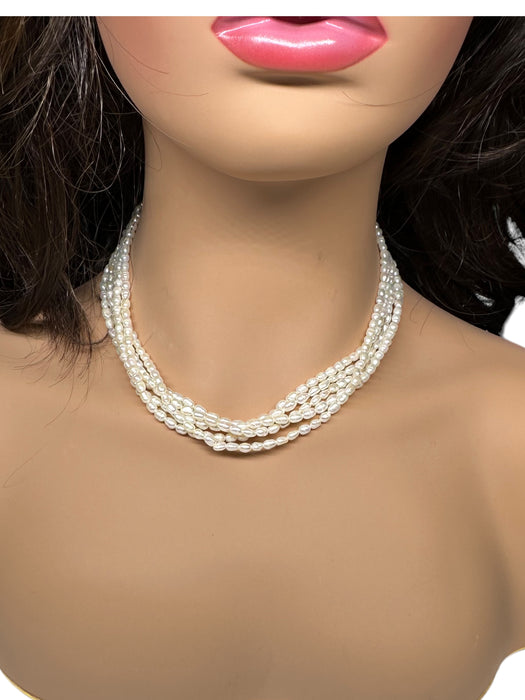 Fresh Water PEARL NecklaceFive strands w/ 14kt Gold Clasp, 18" , Vintage-EZ Jewelry and Decor