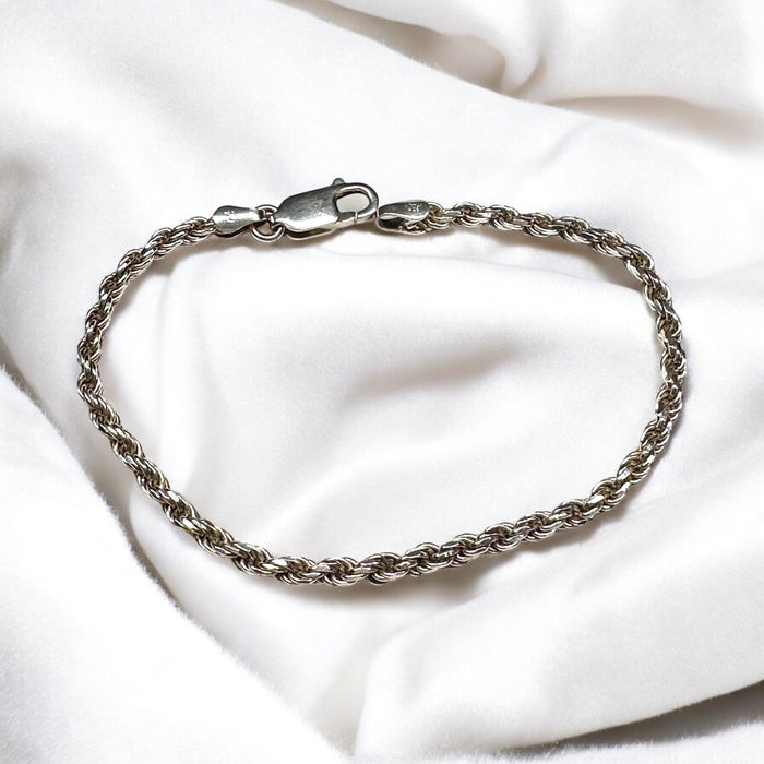 Silver Rope Bracelet, Italy 7.25"